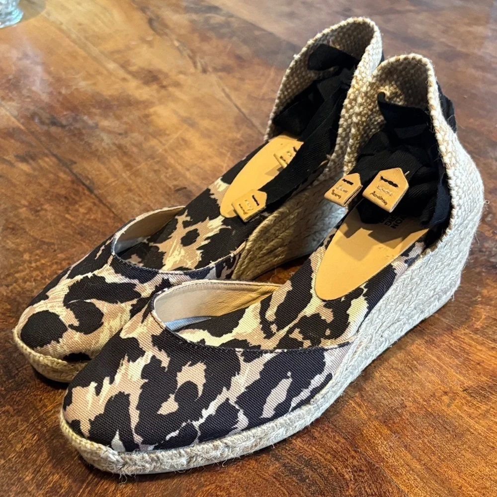 Diane von Furstenberg X Castaner Espadrille Wedge Sandals Black and Tan